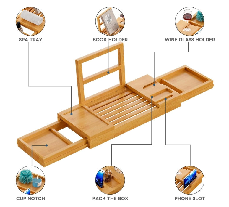 Pure Moments® Luxus Bambus Badewannen-Tablett – Wellness trifft auf Stil