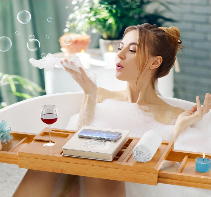 Pure Moments® Luxus Bambus Badewannen-Tablett – Wellness trifft auf Stil